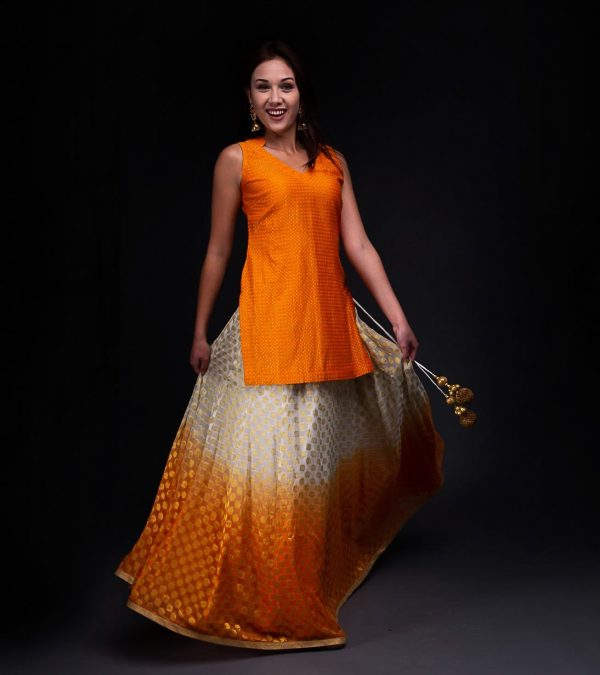 Banarsi Ombera Skirt with Short Chandari Tunic