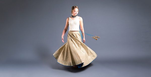 Gold Chanderi Skirt With Ivory Chanderi Top