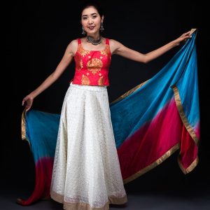 Ivory Chanderi Skirt With Banarsi Top