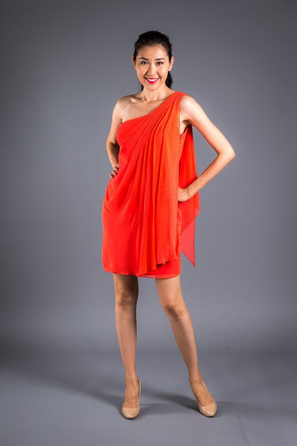 Orange Georgette Drape Dress